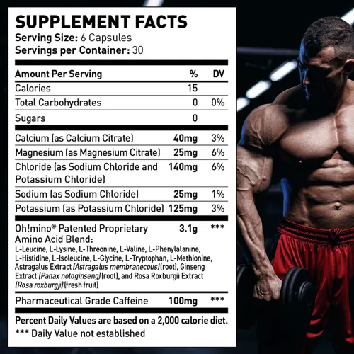 Miniatura 6 de Oh!mino Ohmino - Suplemento de aminoácidos esenciales, cápsulas con cafeína, los 9 EAA, BCAA, el aminoácido perfecto para entrenamientos, energía
