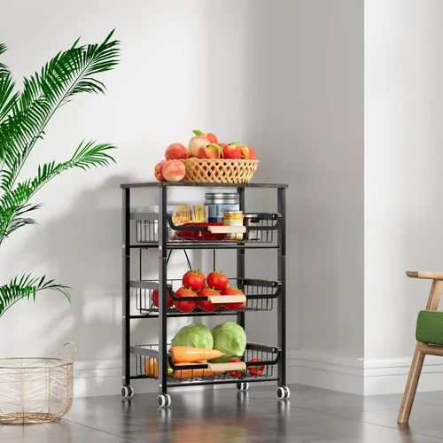 Miniatura 3 de Cesta de frutas y verduras para cocina, organizadores y almacenamiento de despensa de 4 niveles, organizador de aperitivos para encimera, carrito