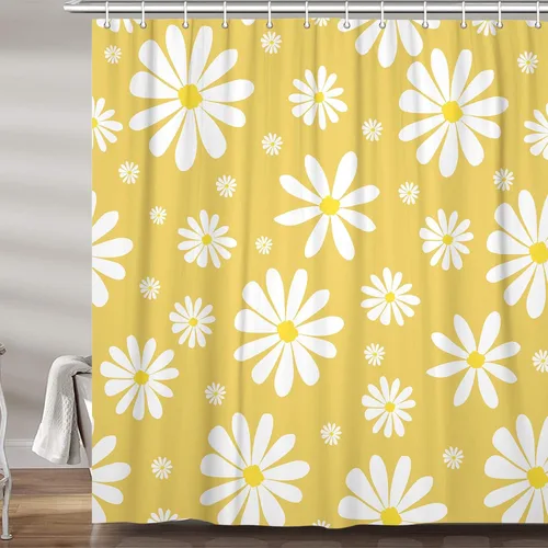 Miniatura 7 de Cortina de ducha con diseño floral de margaritas azules para caravana, remolque, baño, lindo juego de cortinas de ducha de tela estrecha y corta