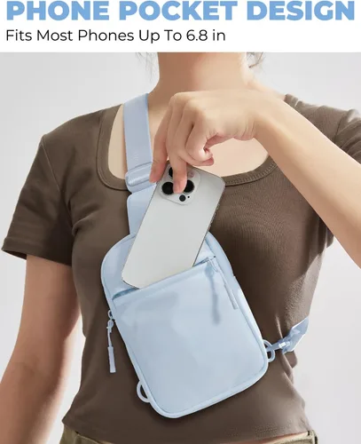 Miniatura 5 de CHOLISS Bolso bandolera pequeño para mujeres y hombres, bolsos cruzados, cangureras de moda con correa extendida, A04 Azul Claro (Nylon), Bolsos