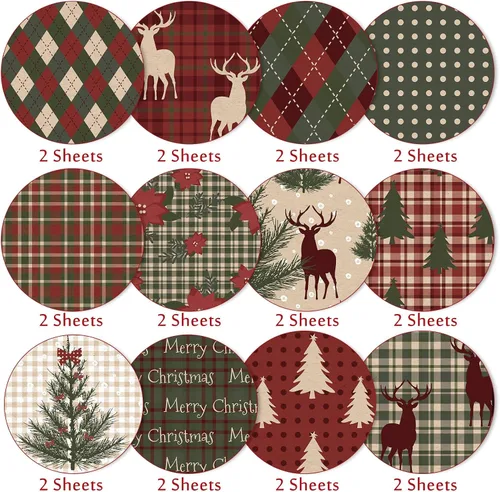 Miniatura 3 de Whaline 24 hojas de papel con patrón de Navidad, papel de cuadros para bosque, papel especial para álbum de recortes, doble cara, para manualidades