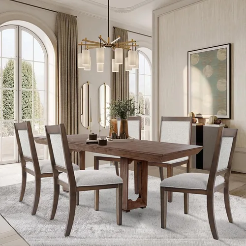 Miniatura 110 de Homepop Silla de comedor con detalles festoneados, sillas de comedor Parsons tapizadas, muebles decorativos para el hogar, tejido gris claro