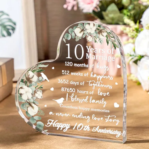 Miniatura 5 de Regalo de boda para ella años de matrimonio, regalo de feliz aniversario para mujer, corazón acrílico, recuerdo de matrimonio para esposa, marido