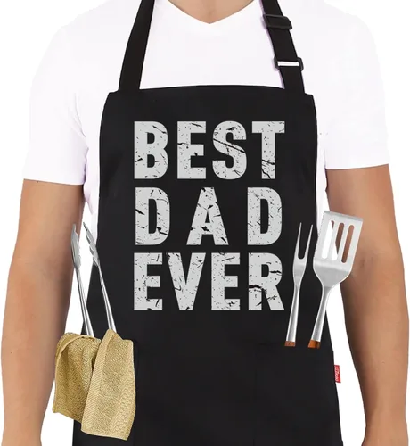Miniatura 10 de Delantal divertido para barbacoa para hombres, delantal de chef con 2 bolsillos, correa ajustable para el cuello y lazos de 40 pulgadas de largo