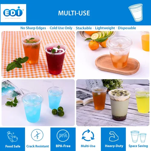 Miniatura 5 de EDI Vasos de plástico PET desechables transparentes de 10 onzas, duraderos, resistentes a las grietas, sin BPA, apilables, paquete de 100