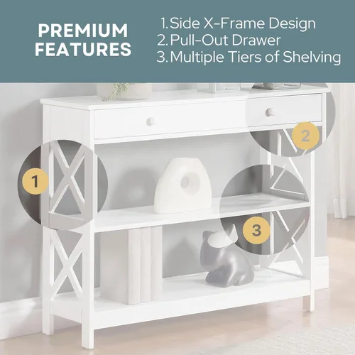 Miniatura 7 de Convenience Concepts - Mesa auxiliar con 1 cajón, color blanco, colección Oxford