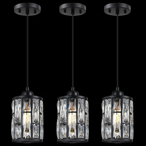 Miniatura 9 de Paquete de 2 lámparas colgantes de isla de cocina con pantalla de cristal de 5.4 pulgadas, acabado negro, moderno accesorio colgante con pantalla