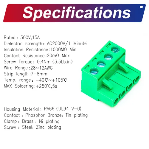Miniatura 4 de Tcenofoxy - Conector Phoenix de 0.200 in 2/3/4/5/6/7/8/9/10/11/12/13/14/15/16/18/20/24 pines Phoenix Connector conector de bloque de terminales