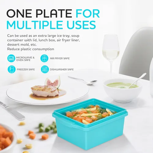 Miniatura 7 de Xomoo Bandejas de silicona para congelador de 2 tazas con tapas, moldes de silicona para congelar sopa - A prueba de fugas, sin BPA, apilables, Azul