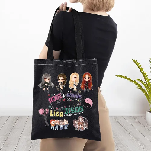 Miniatura 5 de BWWKTOP K-Pop Girl Group Tote Bag Cantante Fans Regalos Música Miembros de Grupo de Lona Bolsa de Hombro Singer Tour Mercancía