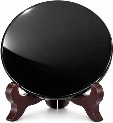 Polar Jade Espejo de adivinación de obsidiana negra (4.3 pulgadas con soporte de madera)