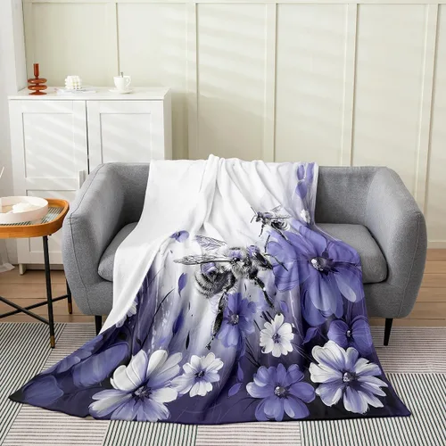 Miniatura 40 de Erosebridal Manta de abeja de 40 x 50 pulgadas, manta de sherpa cálida con estampado de animales 3D para sofá de cama, manta de microfibra suave