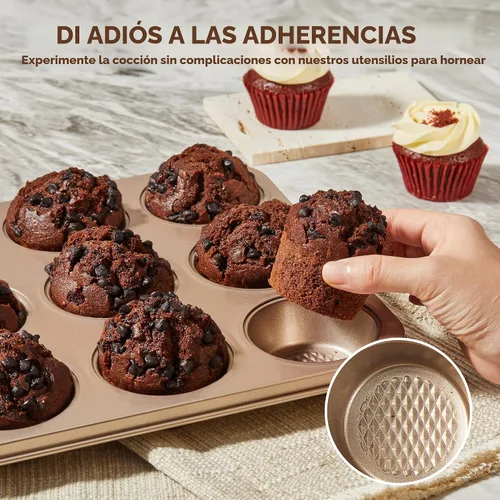 Miniatura 7 de HONGBAKE Juego de 9 moldes para hornear antiadherentes, apilables no tóxicos con textura de diamante, juego de bandejas para horno para cocinar