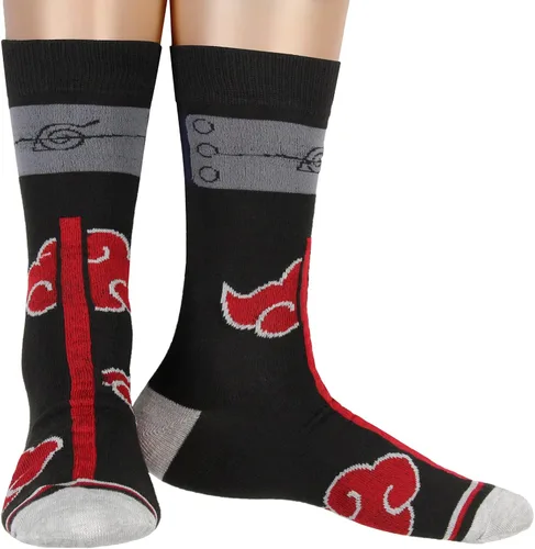 Bioworld Naruto Shippuden Red Cloud Rain Of Blood Justice - Calcetines deportivos de anime (8-12) Manga Crew Calf Calcetines, Negro -