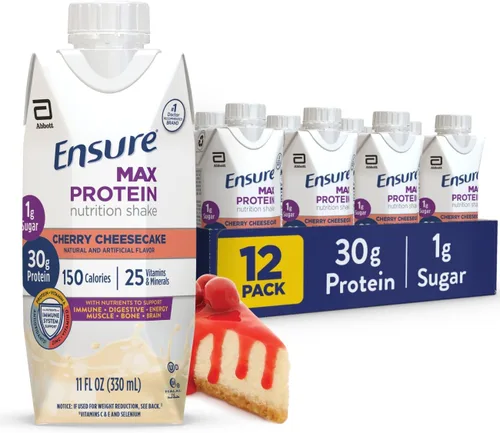 Ensure Max Protein Nutrition Batido, con 0.03 onzas de proteína, 0.03 onzas de azúcar, batido alto en proteínas, pastel de queso de cereza, 11 onzas