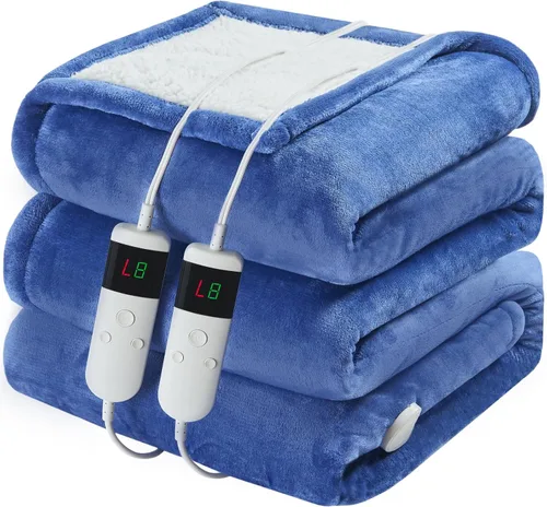 Miniatura 8 de Manta térmica eléctrica de 50 x 60 pulgadas, manta eléctrica de franela suave y sherpa con 10 niveles de calefacción, se apaga automáticamente