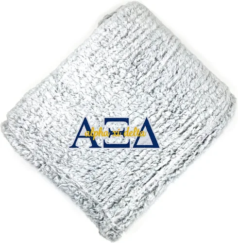 Miniatura 5 de Go Greek Chic Alpha Chi Omega - Manta de sherpa bordada (azul marino)