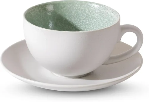 Miniatura 17 de Taza de Cerámica para Arte Latte con Platillo - 10 oz, Fondo Redondo para Vertidos Perfectos - Tazas de Café para Capuchino, Espresso, Café, Té