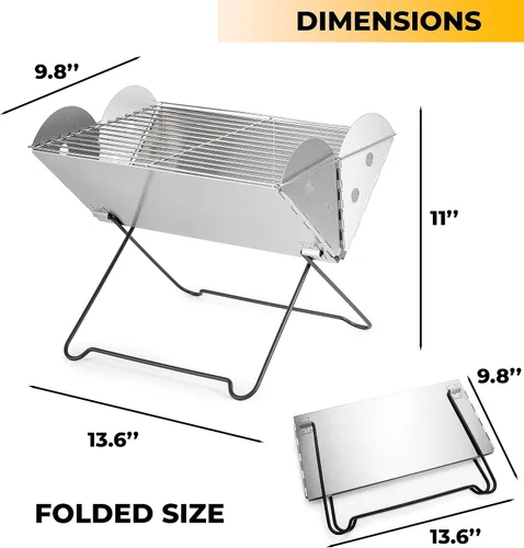 Miniatura 3 de ZONETECH Parrilla portátil de acero inoxidable y hoguera, parrilla de carbón de mesa, plegable, calidad premium, uso versátil, parrilla de barbacoa