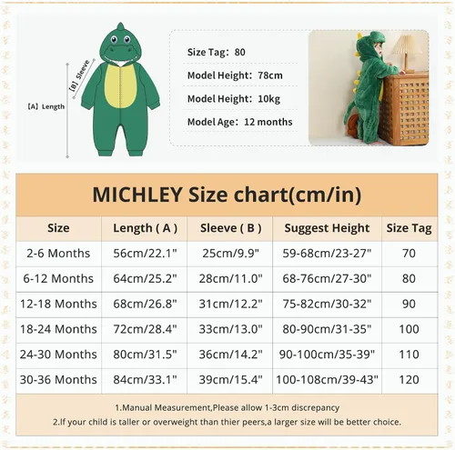Miniatura 3 de MICHLEY - Overol unisex para bebé, mameluco estilo animal, con capucha, de franela, cosplay, para invierno u otoño