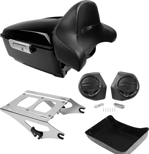 Miniatura 25 de TCMT Caja de maletero para motocicleta King con respaldo envolvente y portaequipajes con altavoces, para 2 personas, compatible con Harley 2014-2025