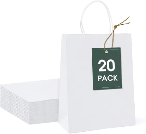 Miniatura 23 de GSSUSA Bolsas de papel negras de 8 x 4.25 x 10.5 pulgadas, 20 unidades, bolsa de papel de regalo con asas a granel, regalo de graduación, papel