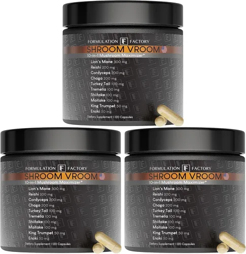 Miniatura 11 de Fórmula Factory Shroom Vroom: Suplemento de Hongos 10-en-1, Melena de León, Reishi, Cordyceps, Chaga, Cola de Pavo, Tremella, Shiitake, Maitake