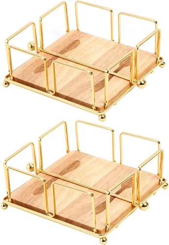 Miniatura 5 de SOVORM Servilleteros planos de 2 piezas, servilletero de metal con brazo pesado y base de madera, para cocina, mesa de comedor, granja, restaurante
