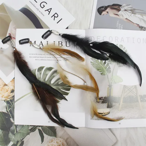 Miniatura 6 de Pinzas para el pelo de plumas, extensiones hippie hechas a mano con peine de clip, tocado de cuentas trenzadas tribales - 6