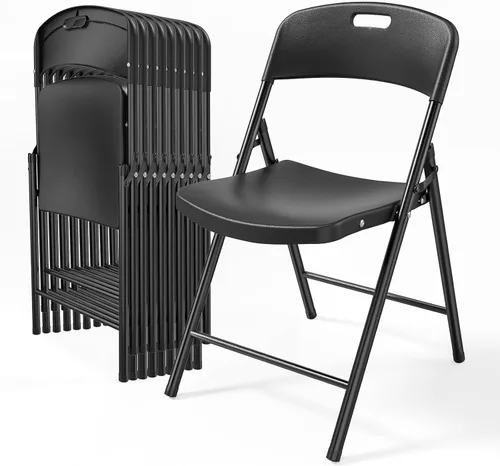 Miniatura 16 de Bonnlo Paquete de 2 sillas plegables de plástico negro, asiento portátil con marco de acero resistente para uso en interiores y exteriores, perfecto