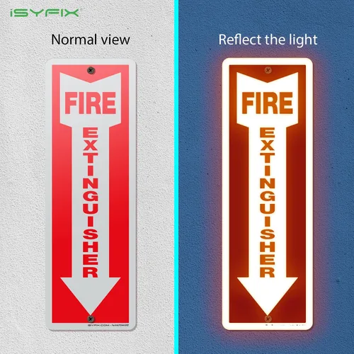 Miniatura 8 de iSYFIX Letrero para extintor de incendios – Paquete de 2 carteles reflectantes de aluminio 040 100% libre de óxido, laminado para máxima resistencia