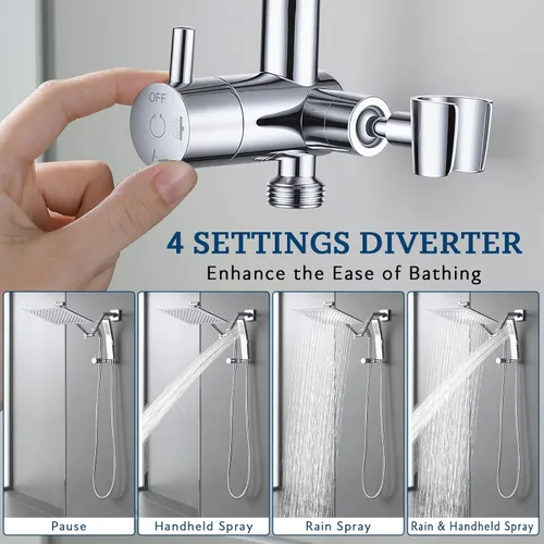Miniatura 4 de G-Promise Kit de Repuesto de Grifo de Bañera y Ducha Todo Metálico con Soporte Bajo Portátil, Válvula Desviadora de 3 Vías con Modo de Pausa