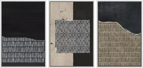 Miniatura 313 de SIGNWIN Lienzo enmarcado para pared, arte con pinceladas de flujo neutro en tonos beige abstractos, ilustraciones, arte moderno, decorativo