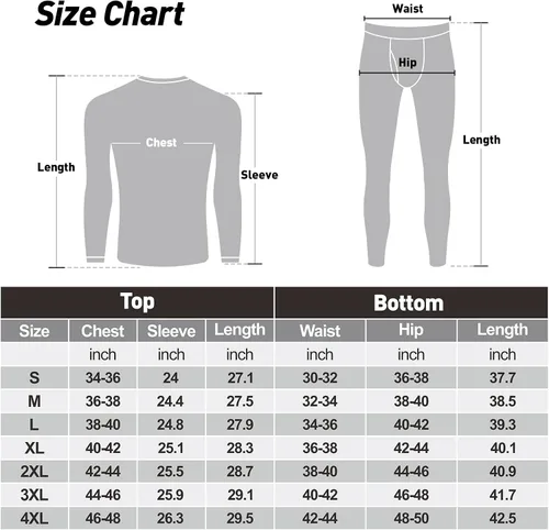 Miniatura 5 de SIMIYA Men's Thermal Underwear Set Long Sleeves Long Johns Set Base Layer Fleece Lined Tops & Bottoms