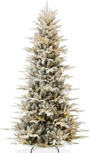 Best Choice Products Árbol de Navidad de Aspen iluminado, abeto noble artificial flocado de 7.5 pies, luces LED blancas y multicolores Verde flocado