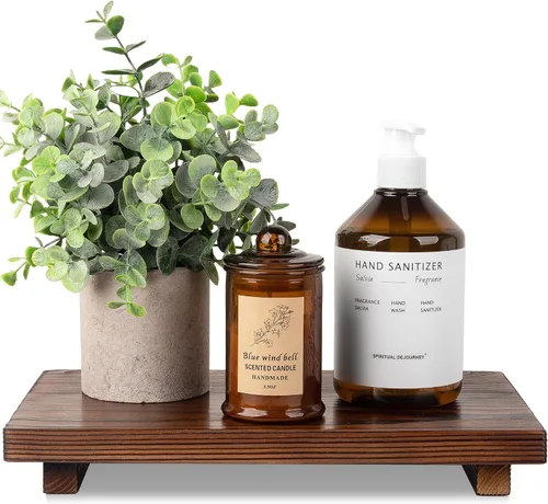 Miniatura 11 de Organizador de encimera de baño, soporte de pedestal de madera, bandeja decorativa de estilo granja, portajabones para decoración de cocina, Negro