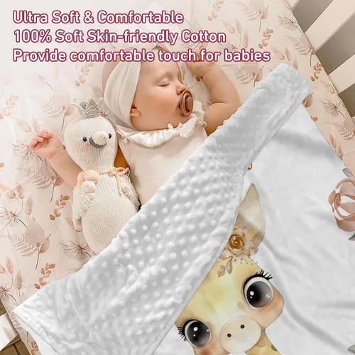 Miniatura 4 de Manta de bebé personalizada para niños, nombre personalizado con diseños de jirafa, franela suave con respaldo de puntos de doble capa, manta 17