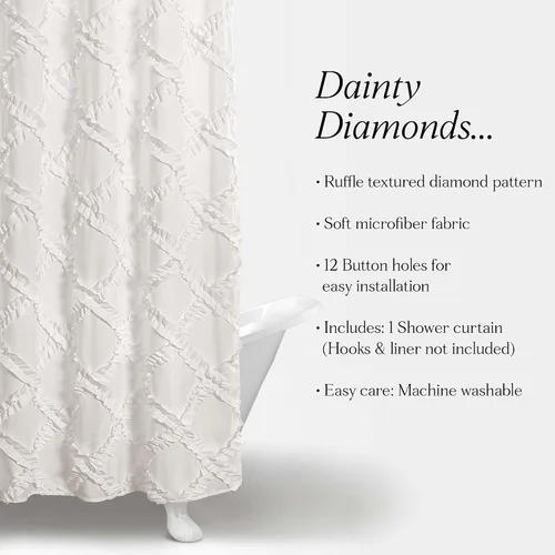 Miniatura 5 de Lush Decor Cortina de Ducha con Volantes Diamante 72"L x 72"L Blanco - Cortinas de Ducha de Tela para Baño - Cortina de Baño Blanca - Decoración