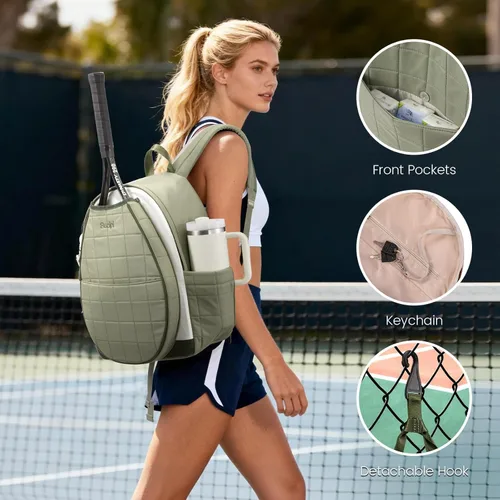 Miniatura 6 de Sucipi Bolsas de tenis para mujeres, Mochila bolsa acolchada para raqueta de tenis para raqueta de tenis, palas de pickleball, bádminton Verde