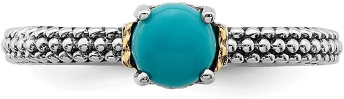 Miniatura 4 de Anillo de eternidad de plata de ley 925 y oro amarillo de 14 k apilable turquesa vintage
