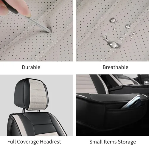 Miniatura 8 de HChengkikz Fundas de Asiento de Automóvil Par Delantero, Fundas de Asiento de Cuero Nappa Transpirable para Automóviles, Cojines Universales