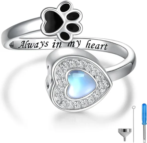 Miniatura 12 de Sterling Silver Pet Ashes Jewelry Urn Ring for Dog Ashes Paw Print Memorial Bracelet Necklace Cat Cremation Keepsake Gifts for Women Pets Lover