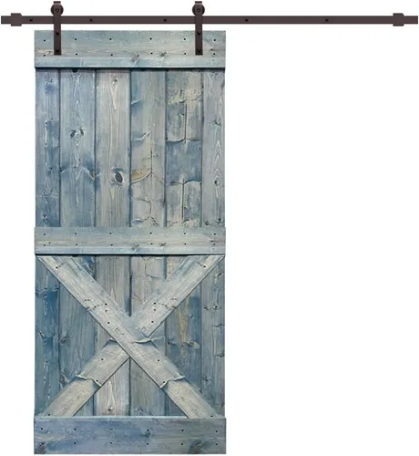 Miniatura 15 de TMS Mini puerta corrediza interior de madera de pino nudosa maciza teñida con kit de herrajes deslizantes (84 x 36 pulgadas, nogal)