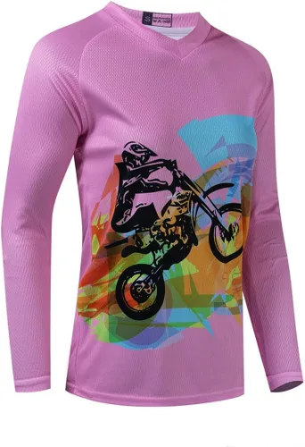 Camiseta de manga larga MTB para mujer, camiseta de motocross de montaña, motocross, ciclismo, BMX, motocicleta, pesca, carreras 2rosa