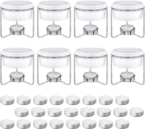 Treela Juego de 40 calentadores de mantequilla de cerámica incluidos, calentadores de mantequilla y 32 velas de té para fondue de queso de