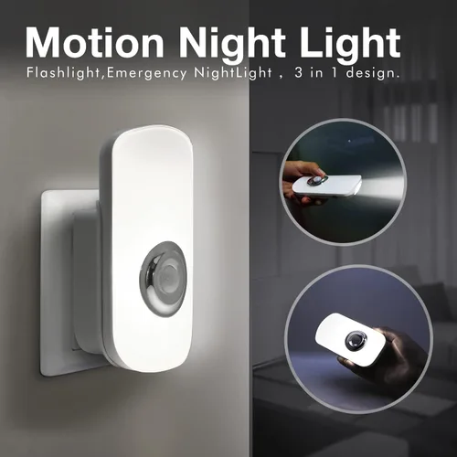 Miniatura 4 de Sensky Luz Nocturna con Sensor de Movimiento 3-en-1 Enchufable, Linterna Recargable, Luz de Emergencia para Dormitorio, Baño, Sala de Estar