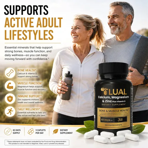 Miniatura 5 de LUAL Calcio, magnesio y zinc con vitamina D3 – Suplemento de apoyo óseo y muscular para adultos, 1000 mg de calcio, 400 mg de magnesio, 15 mg