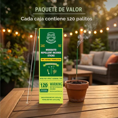 Miniatura 3 de KICKOUTOR® Repelente de Mosquitos para Patio Exterior 120 PCS Varillas de Incienso de Aceite de Citronela Natural Orgánico Barrera contra Mosquitos