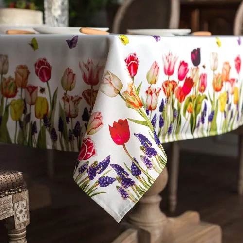 Miniatura 13 de ARTABLE Mantel Rectangular de Primavera con Estampado de Flores, Hierba y Patrones Florales Vintage, Mantel para Mesa de Pascua, Camino de Mesa
