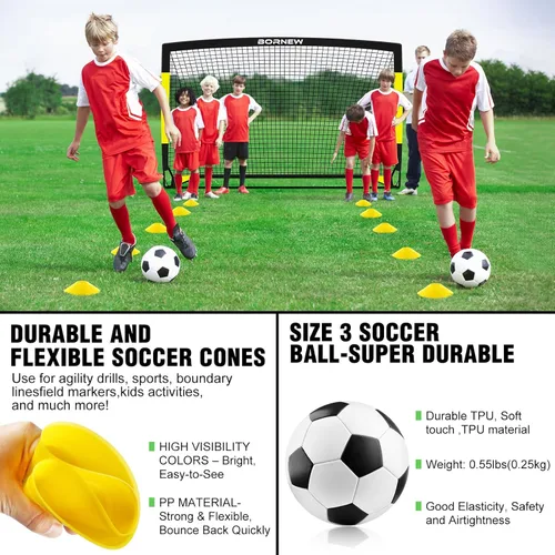 Miniatura 6 de Portería de Fútbol para Niños para Patio Trasero - Juego de 2 Porterías de 7X5 / 6X4 pies, Redes de Fútbol para Niños Pequeños, Equipo de 1. Negro